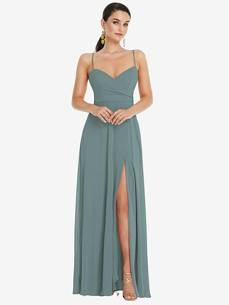 【STYLE: LB036】Adjustable Strap Wrap Bodice Maxi Dress with Front Slit 【COLOR: Icelandic】