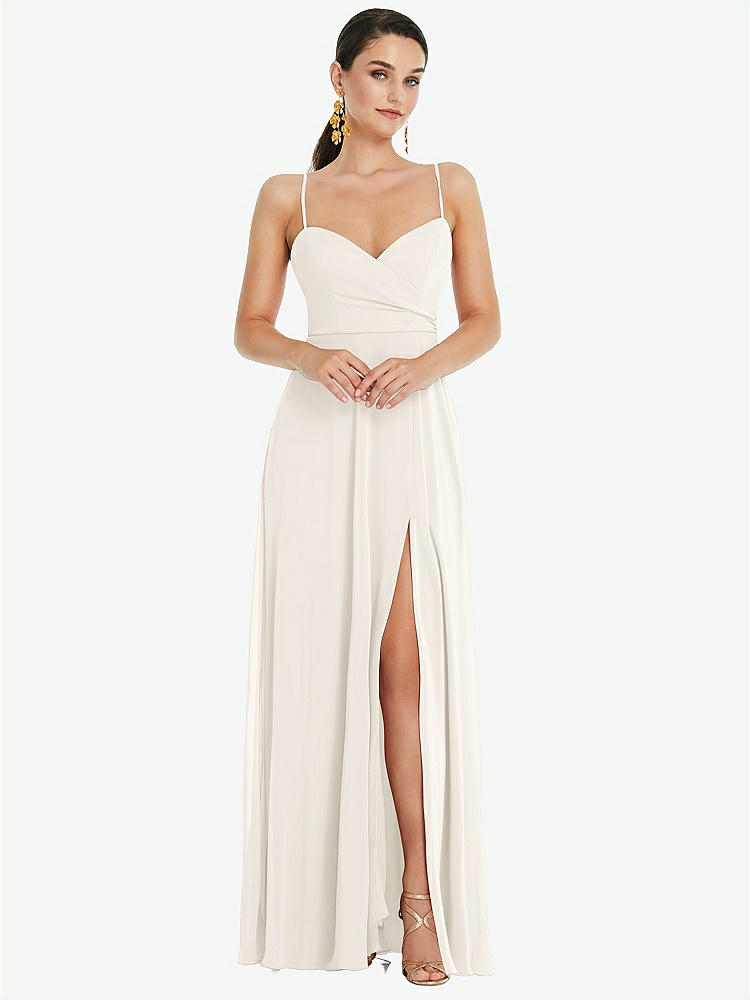 【STYLE: LB036】Adjustable Strap Wrap Bodice Maxi Dress with Front Slit 【COLOR: Ivory】