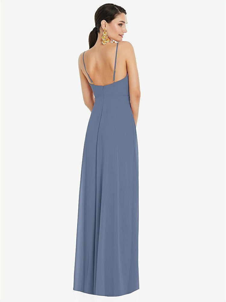 【STYLE: LB036】Adjustable Strap Wrap Bodice Maxi Dress with Front Slit 【COLOR: Larkspur Blue】