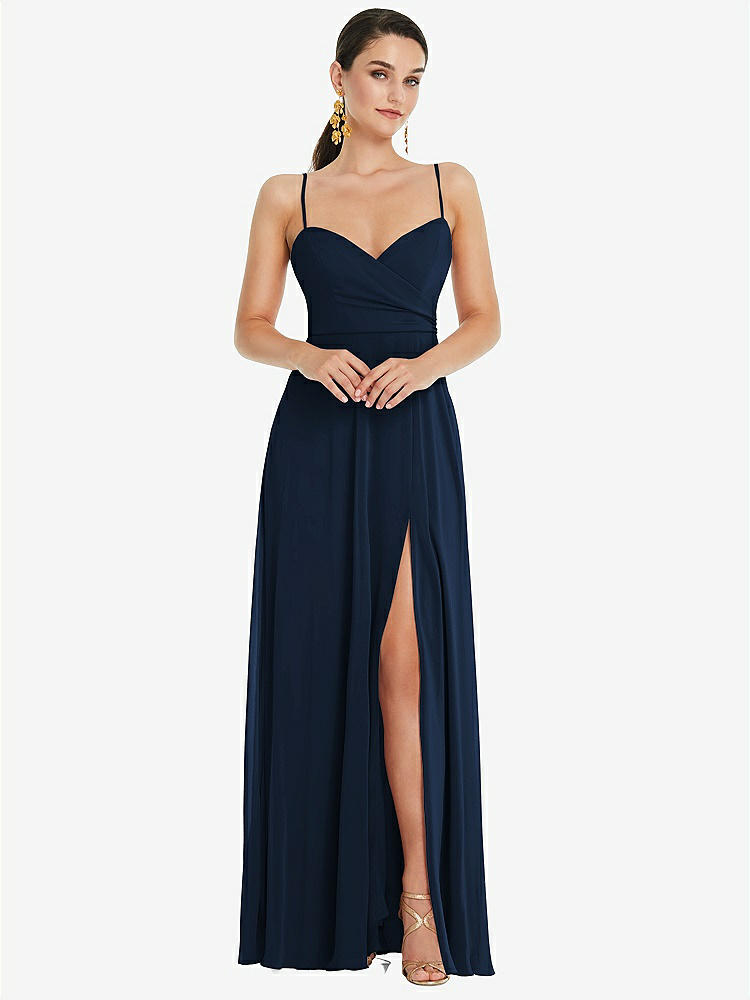 【STYLE: LB036】Adjustable Strap Wrap Bodice Maxi Dress with Front Slit 【COLOR: Midnight Navy】