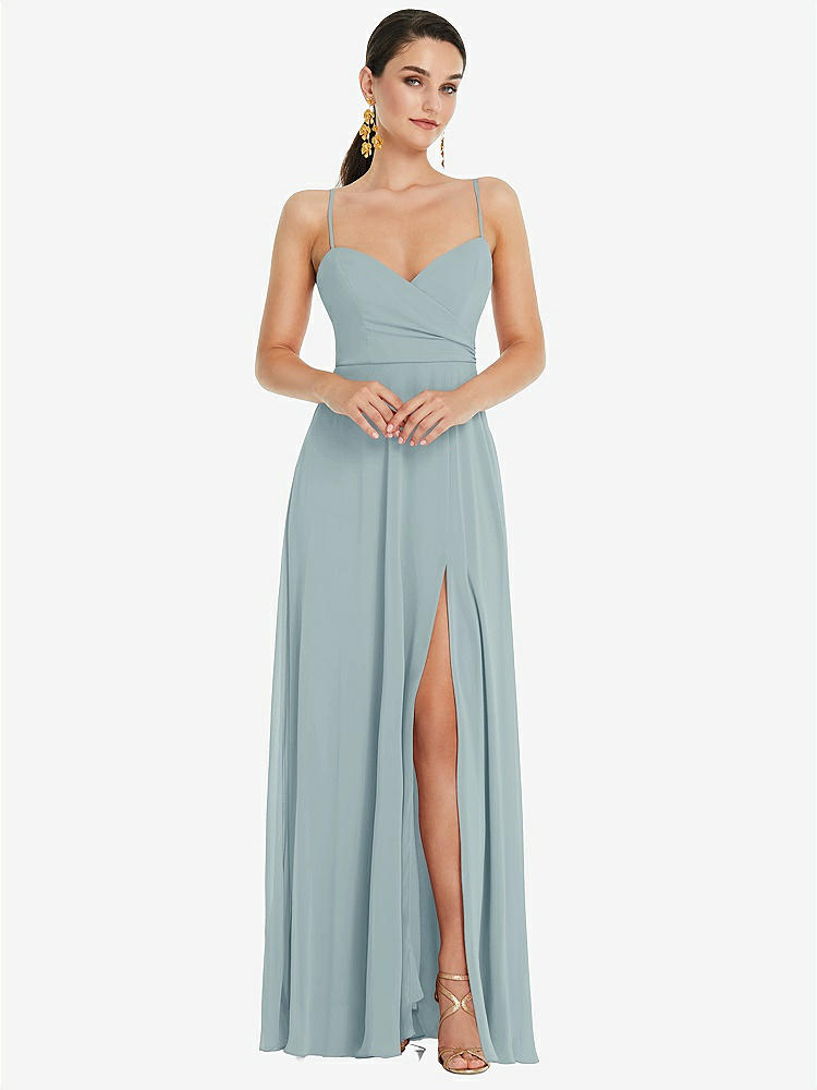【STYLE: LB036】Adjustable Strap Wrap Bodice Maxi Dress with Front Slit 【COLOR: Morning Sky】
