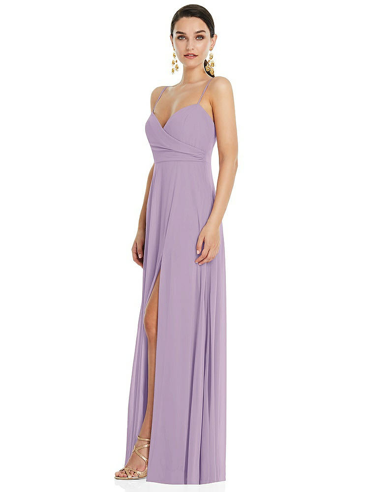 【NEW】【STYLE: LB036】調整可能 ストラップ ラップ ボディス マキシ ドレス 前面 スリット 【COLOR: Pale Purple】【SIZE: 00-30W】