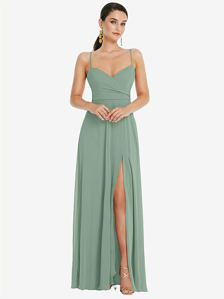 【STYLE: LB036】Adjustable Strap Wrap Bodice Maxi Dress with Front Slit 【COLOR: Seagrass】