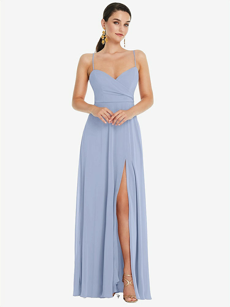 【STYLE: LB036】Adjustable Strap Wrap Bodice Maxi Dress with Front Slit 【COLOR: Sky Blue】