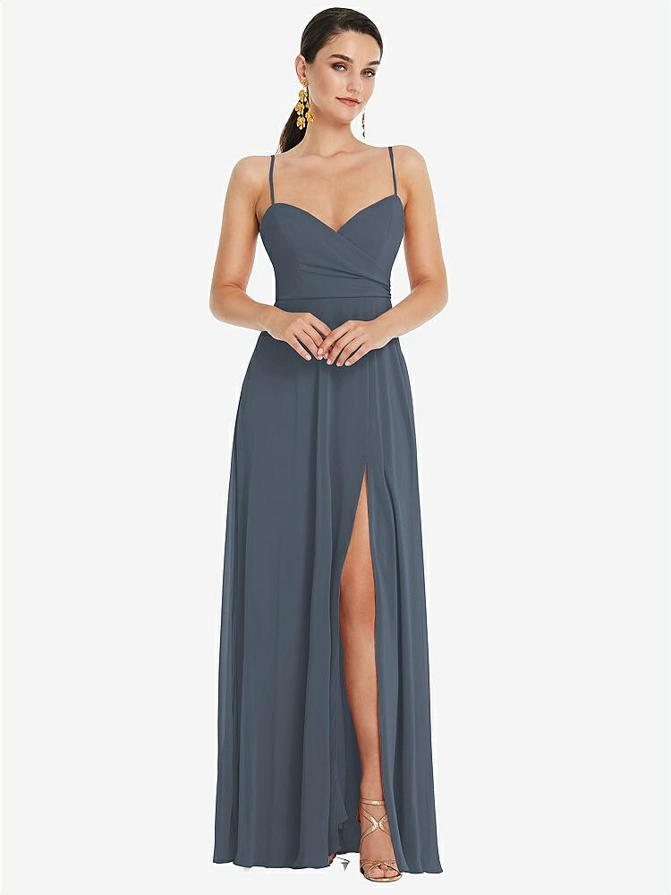 【NEW】【STYLE: LB036】調整可能 ストラップ ラップ ボディス マキシ ドレス 前面 スリット 【COLOR: Silverstone】【SIZE: 00-30W】