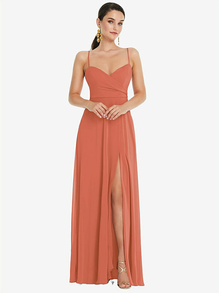 【STYLE: LB036】Adjustable Strap Wrap Bodice Maxi Dress with Front Slit 【COLOR: Terracotta Copper】