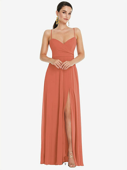 【STYLE: LB036】Adjustable Strap Wrap Bodice Maxi Dress with Front Slit 【COLOR: Terracotta Copper】