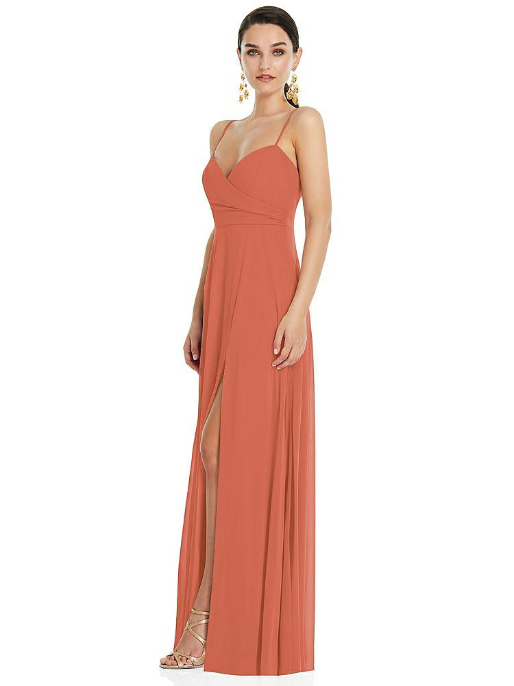 【STYLE: LB036】Adjustable Strap Wrap Bodice Maxi Dress with Front Slit 【COLOR: Terracotta Copper】