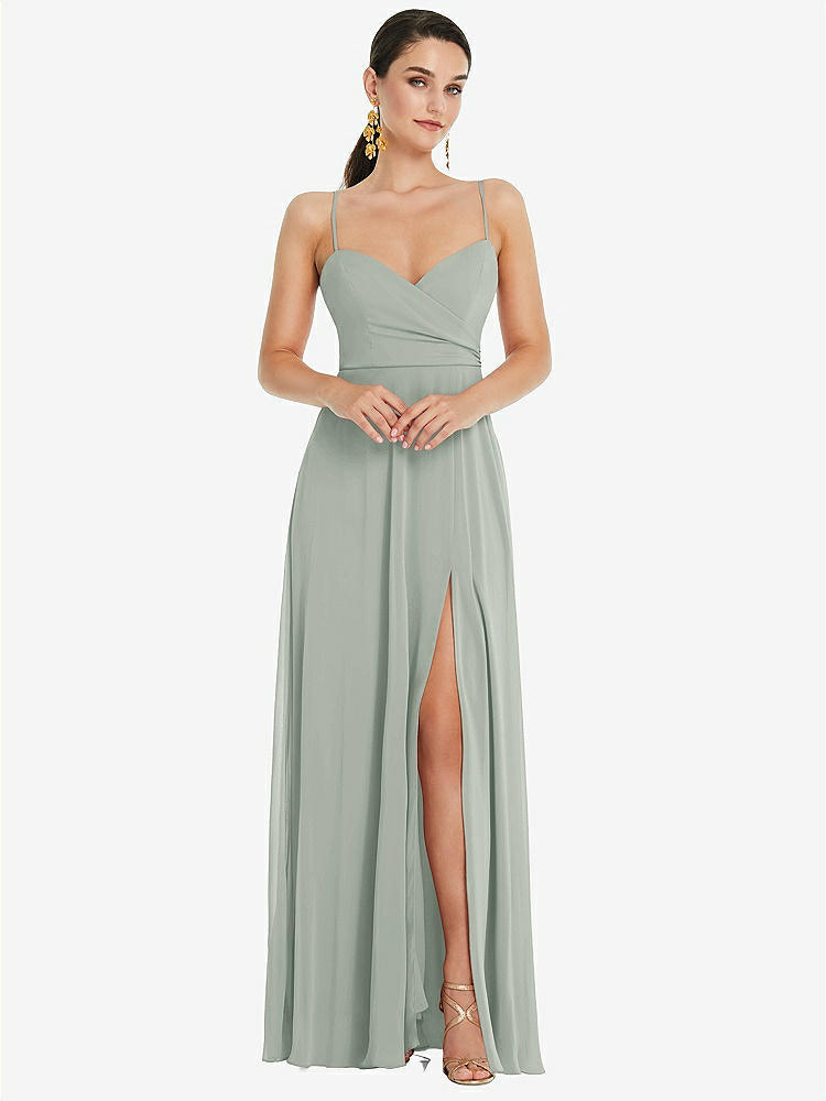 【STYLE: LB036】Adjustable Strap Wrap Bodice Maxi Dress with Front Slit 【COLOR: Willow Green】