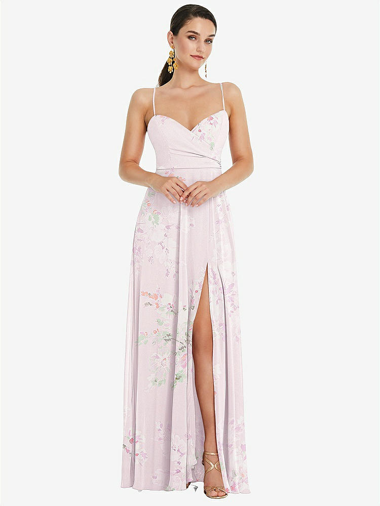 【STYLE: LB036】Adjustable Strap Wrap Bodice Maxi Dress with Front Slit 【COLOR: Watercolor Print】