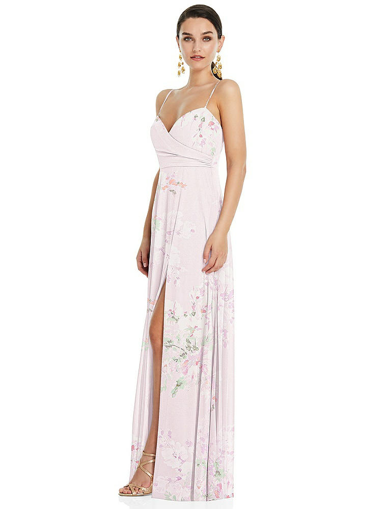 【STYLE: LB036】Adjustable Strap Wrap Bodice Maxi Dress with Front Slit 【COLOR: Watercolor Print】