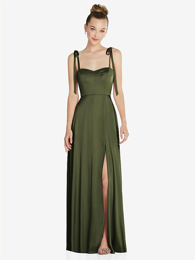 【NEW】【STYLE: TH099】ネクタイ 肩 a-line maxi ドレス【COLOR: Olive Green】【SIZE: 00-30W】