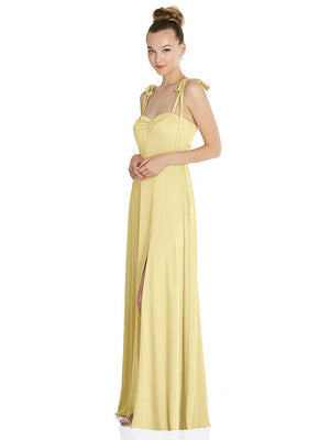 【NEW】【STYLE: TH099】ネクタイ 肩 a-line maxi ドレス【COLOR: Pale Yellow】【SIZE: 00-30W】