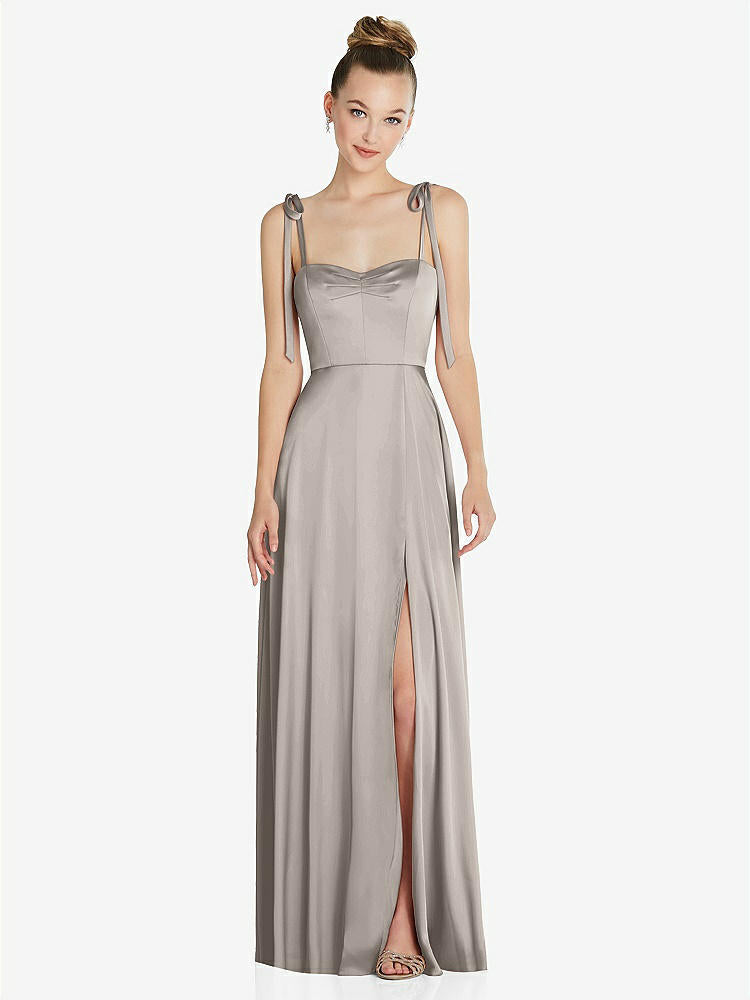 【NEW】【STYLE: TH099】ネクタイ 肩 a-line maxi ドレス【COLOR: Taupe】【SIZE: 00-30W】