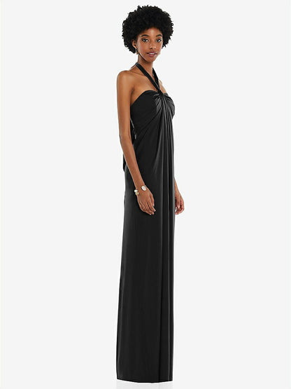 【STYLE: 3110】Draped Satin Grecian Column Gown with Convertible Straps【COLOR: Black】