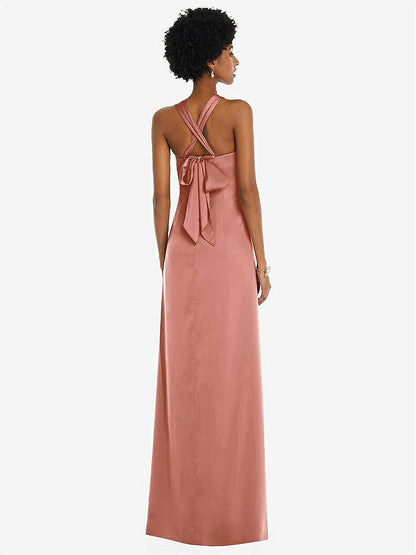 【NEW】【STYLE: 3110】ドレープ サテン ギリシャン 列 ガウン コンバーチブル ストラップ【COLOR: Desert Rose】【SIZE: 00-30W】