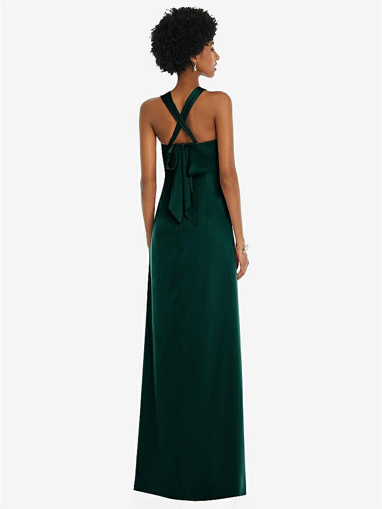 【STYLE: 3110】Draped Satin Grecian Column Gown with Convertible Straps【COLOR: Evergreen】