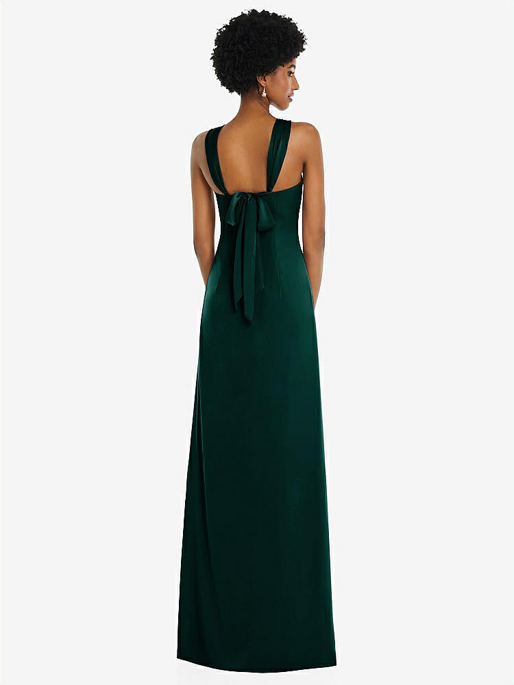 【STYLE: 3110】Draped Satin Grecian Column Gown with Convertible Straps【COLOR: Evergreen】