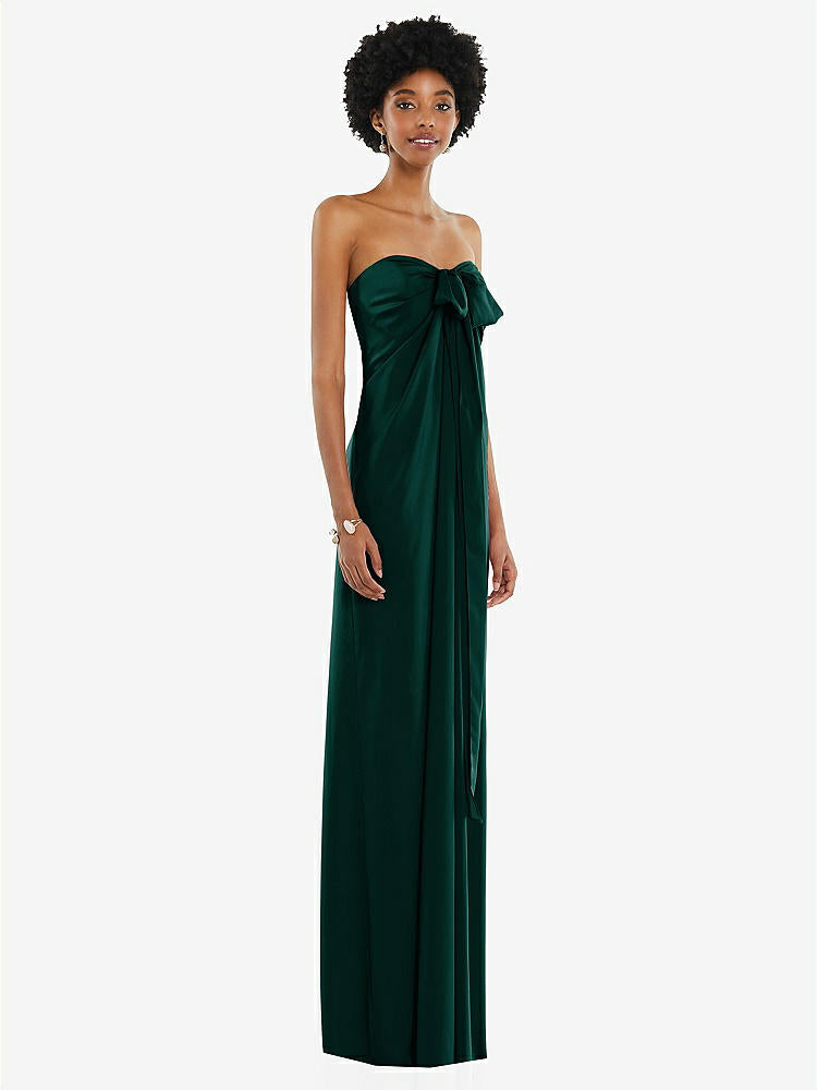 【STYLE: 3110】Draped Satin Grecian Column Gown with Convertible Straps【COLOR: Evergreen】