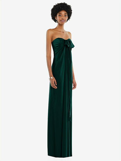 【STYLE: 3110】Draped Satin Grecian Column Gown with Convertible Straps【COLOR: Evergreen】