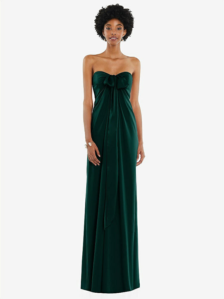 【STYLE: 3110】Draped Satin Grecian Column Gown with Convertible Straps【COLOR: Evergreen】