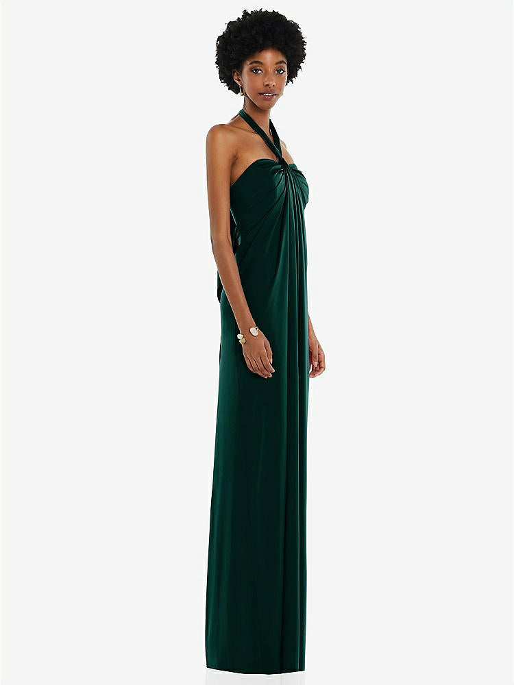 【STYLE: 3110】Draped Satin Grecian Column Gown with Convertible Straps【COLOR: Evergreen】