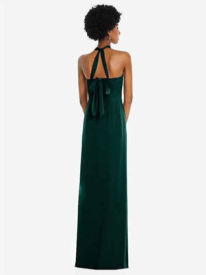 【STYLE: 3110】Draped Satin Grecian Column Gown with Convertible Straps【COLOR: Evergreen】