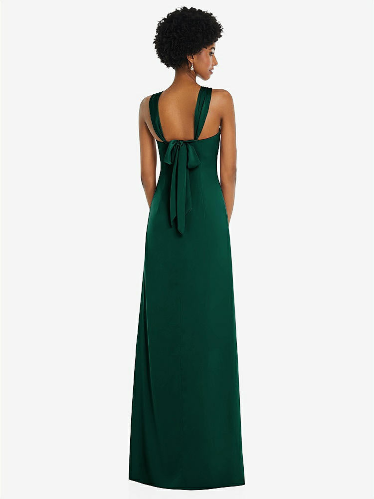 【STYLE: 3110】Draped Satin Grecian Column Gown with Convertible Straps【COLOR: Hunter Green】