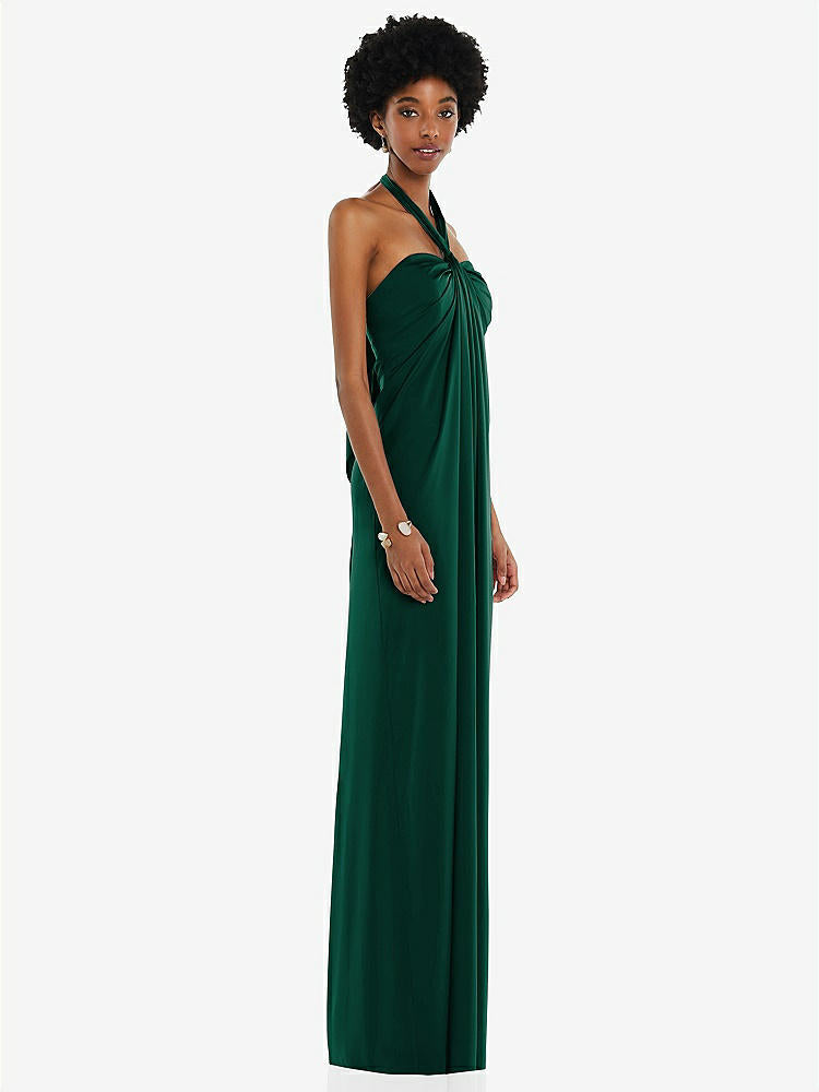 【STYLE: 3110】Draped Satin Grecian Column Gown with Convertible Straps【COLOR: Hunter Green】