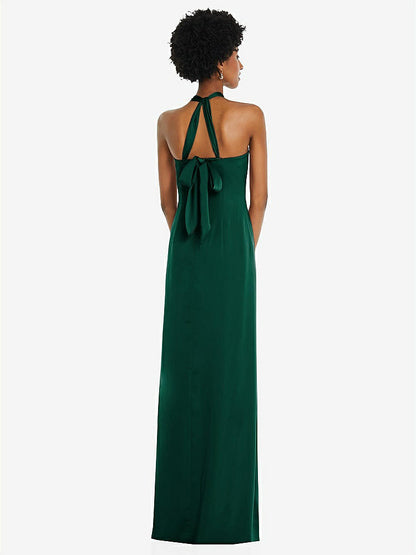【STYLE: 3110】Draped Satin Grecian Column Gown with Convertible Straps【COLOR: Hunter Green】