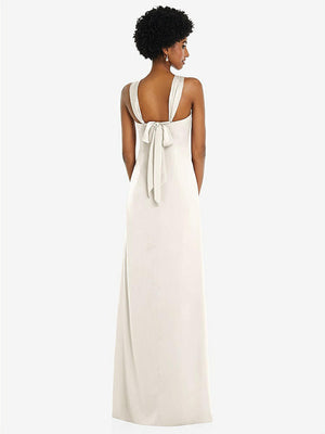 【STYLE: 3110】Draped Satin Grecian Column Gown with Convertible Straps【COLOR: Ivory】