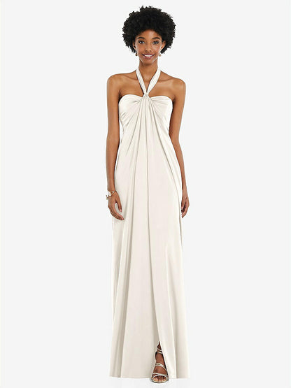 【STYLE: 3110】Draped Satin Grecian Column Gown with Convertible Straps【COLOR: Ivory】