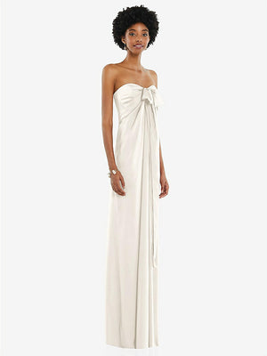 【STYLE: 3110】Draped Satin Grecian Column Gown with Convertible Straps【COLOR: Ivory】