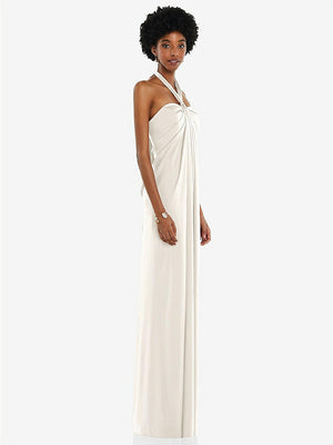 【STYLE: 3110】Draped Satin Grecian Column Gown with Convertible Straps【COLOR: Ivory】