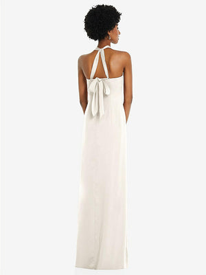 【STYLE: 3110】Draped Satin Grecian Column Gown with Convertible Straps【COLOR: Ivory】
