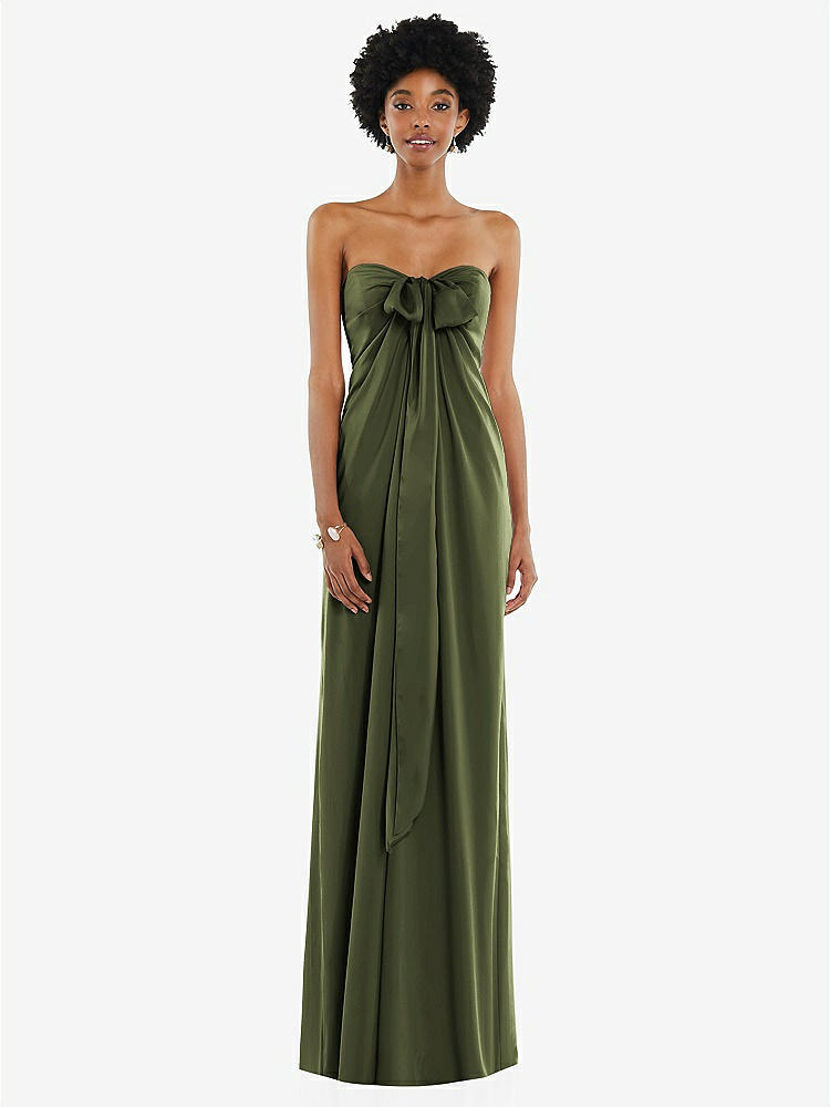 【STYLE: 3110】Draped Satin Grecian Column Gown with Convertible Straps【COLOR: Olive Green】
