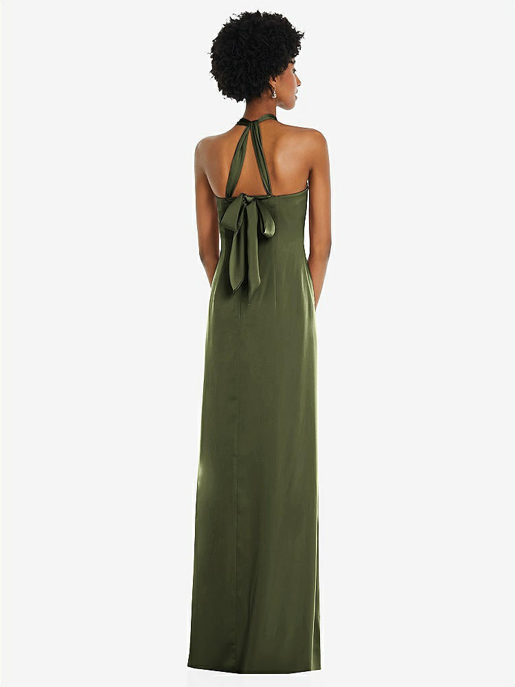 【STYLE: 3110】Draped Satin Grecian Column Gown with Convertible Straps【COLOR: Olive Green】