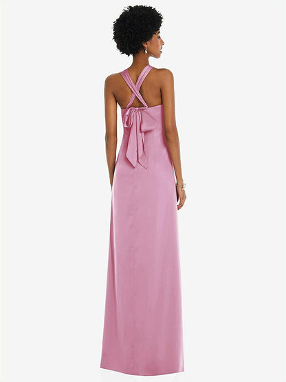 【NEW】【STYLE: 3110】ドレープ サテン ギリシャン 列 ガウン コンバーチブル ストラップ【COLOR: Powder Pink】【SIZE: 00-30W】