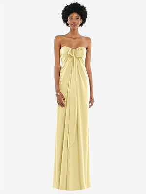 【STYLE: 3110】Draped Satin Grecian Column Gown with Convertible Straps【COLOR: Pale Yellow】