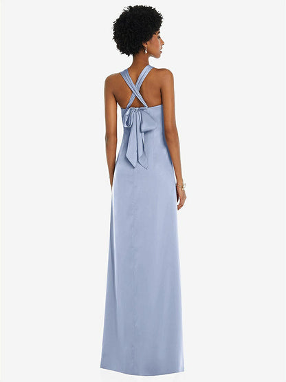 【NEW】【STYLE: 3110】ドレープ サテン ギリシャン 列 ガウン コンバーチブル ストラップ【COLOR: Sky Blue】【SIZE: 00-30W】