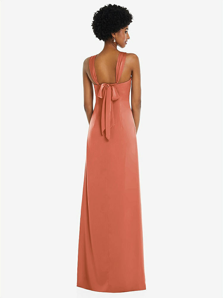 【STYLE: 3110】Draped Satin Grecian Column Gown with Convertible Straps【COLOR: Terracotta Copper】