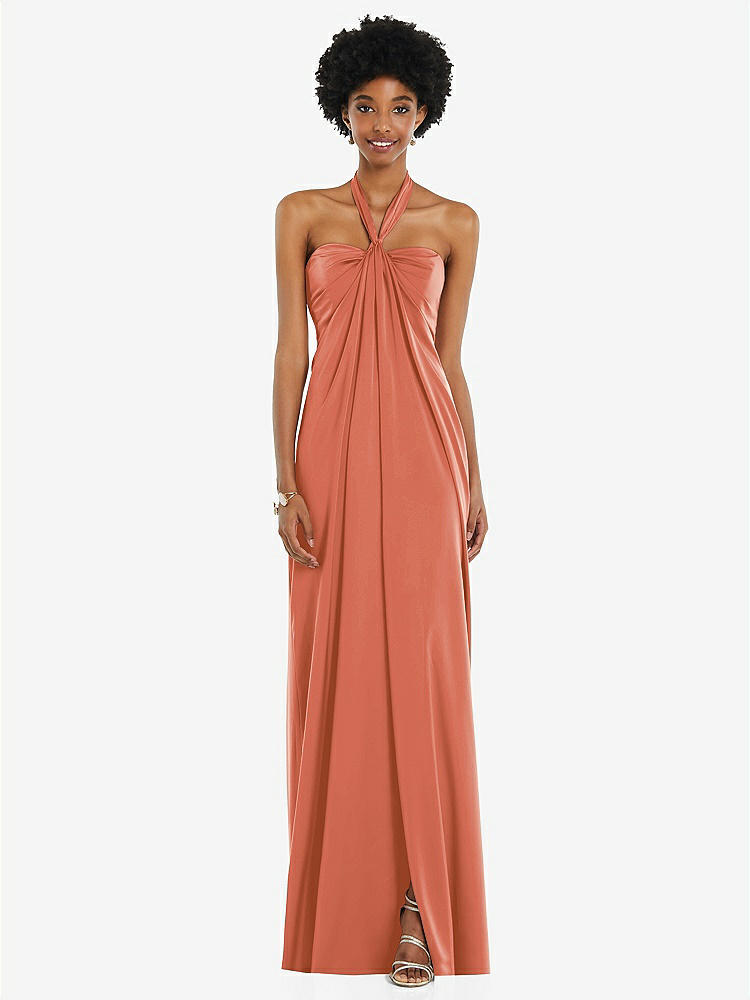 【STYLE: 3110】Draped Satin Grecian Column Gown with Convertible Straps【COLOR: Terracotta Copper】