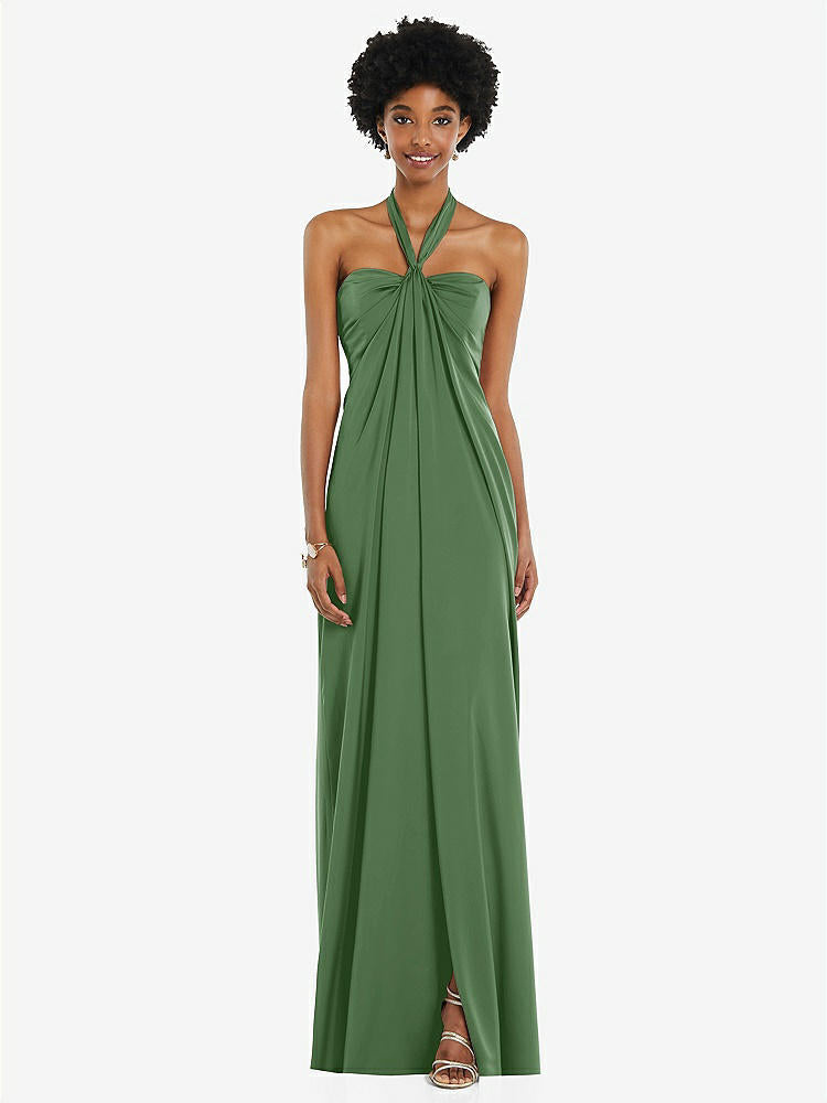 【STYLE: 3110】Draped Satin Grecian Column Gown with Convertible Straps【COLOR: Vineyard Green】