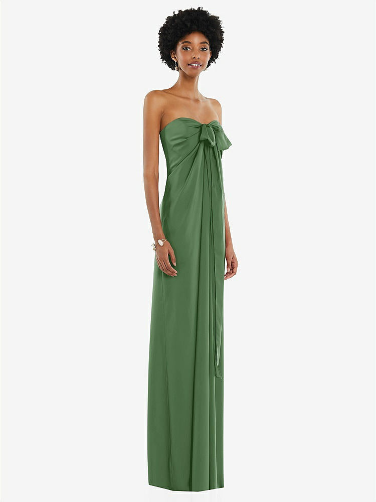 【STYLE: 3110】Draped Satin Grecian Column Gown with Convertible Straps【COLOR: Vineyard Green】