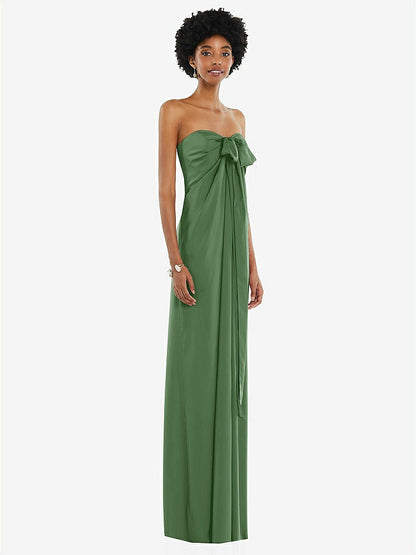 【STYLE: 3110】Draped Satin Grecian Column Gown with Convertible Straps【COLOR: Vineyard Green】