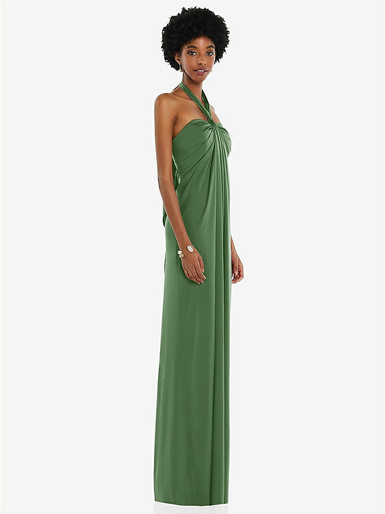 【STYLE: 3110】Draped Satin Grecian Column Gown with Convertible Straps【COLOR: Vineyard Green】