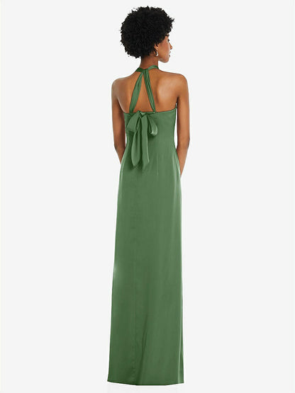 【STYLE: 3110】Draped Satin Grecian Column Gown with Convertible Straps【COLOR: Vineyard Green】