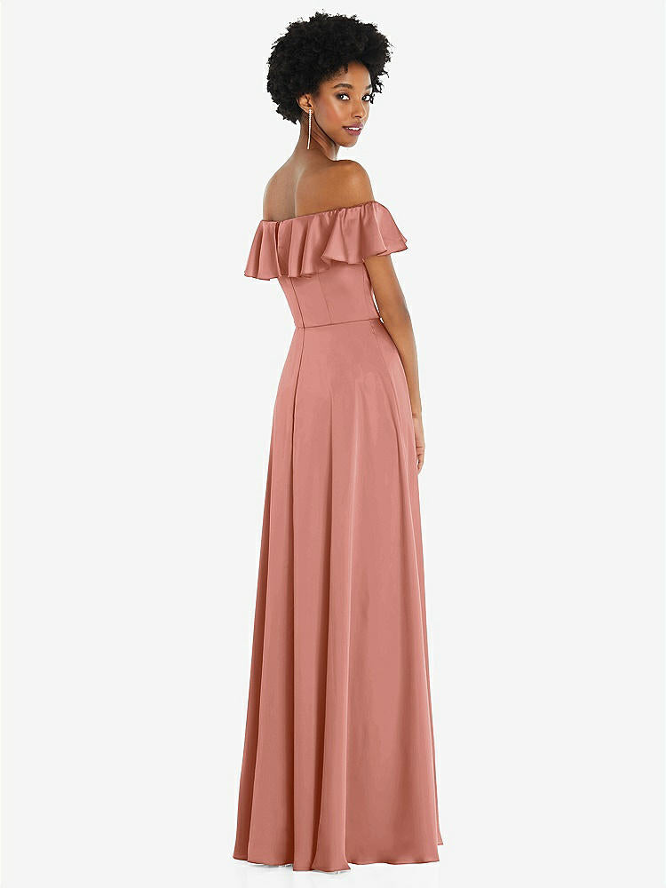 【NEW】【STYLE: 8227】ストレートネック フリル オフショルダー サテン マキシ ドレス【COLOR: Desert Rose】【SIZE: 00-30W】