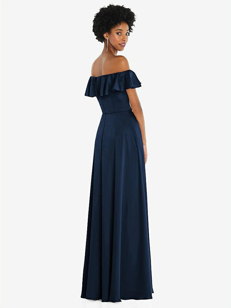 【NEW】【STYLE: 8227】ストレートネック フリル オフショルダー サテン マキシ ドレス【COLOR: Midnight Navy】【SIZE: 00-30W】