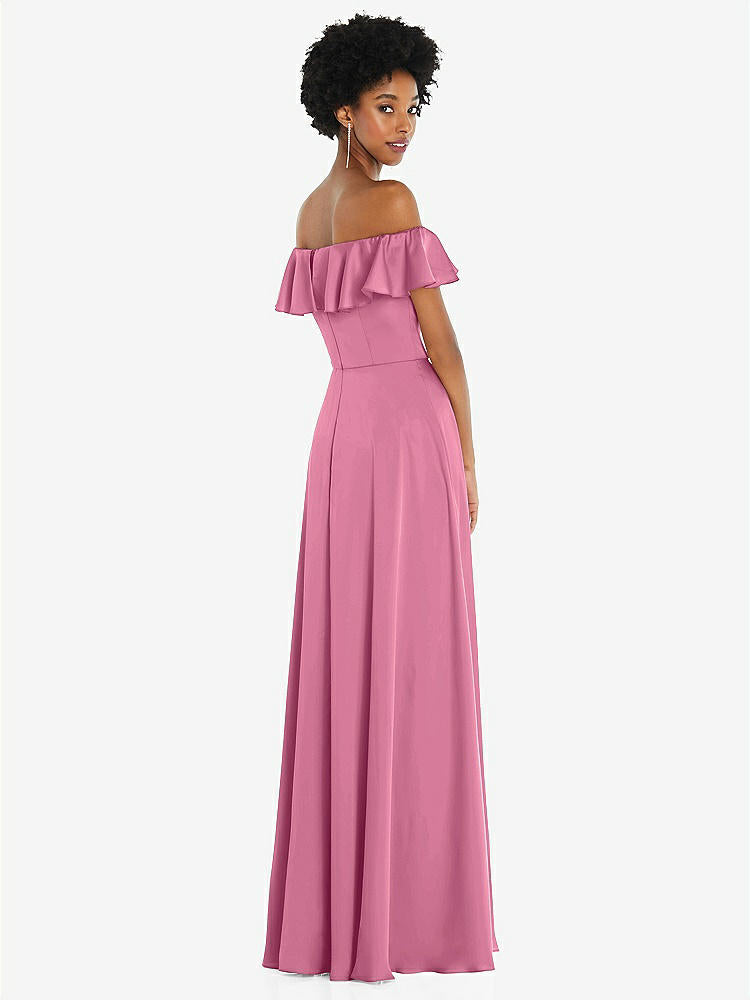 【NEW】【STYLE: 8227】ストレートネック フリル オフショルダー サテン マキシ ドレス【COLOR: Orchid Pink】【SIZE: 00-30W】